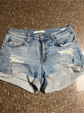 KanCan Light Blue Distressed Cuffed Denim Shorts Stretch Size 9 Summer Festival